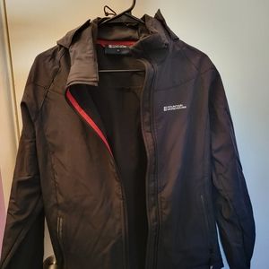 Mountain Warehouse Exodus Unisex soft shell jacket black sz M Adj hem cuff hood.